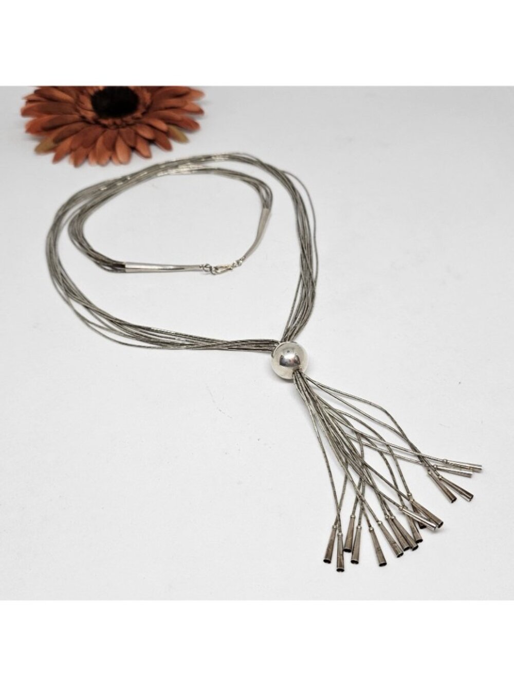 VTG Navajo Liquid Sterling Silver Multi Strand Lariat Necklace 30" Long 925